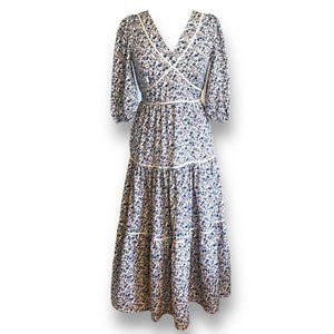 Baltic Born Women Floral Maxi Dress XS Vneck Velvet Trim Tiered Boho Cottagecore